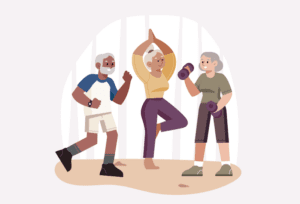Elderly person exercising to prevent osteoporosis.