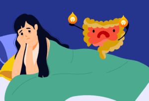 Woman experiencing tiredness and low mood potentially caused by poor gut health and bacterial imbalance.