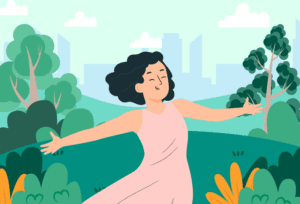 Woman enjoying greenery to support her health and overall wellness.
