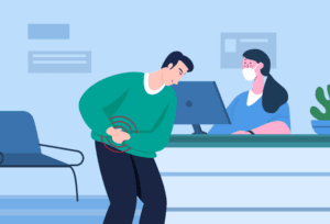 Man with liver inflammation seeking treatment at a clinic.