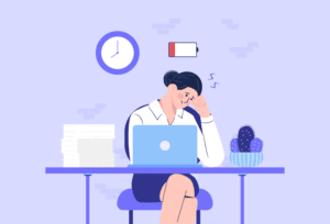 Working woman taking a mindful break to regulate stress.