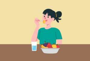 Woman enjoying fresh fruits as a healthy alternative to dessert.