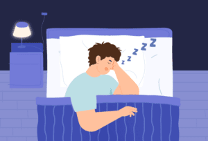 Man showing symptoms of sleep apnea, including loud and regular snoring during sleep.