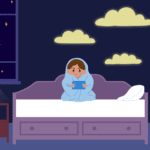 Child using a screen late at night, potentially affecting sleep.