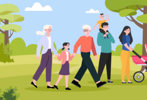 Family engaging in physical activity together to support a healthy lifestyle.