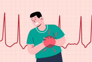 Man noticing heart palpitations and chest pain, highlighting potential heart health concerns.