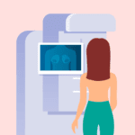 Woman undergoing a mammogram to screen for breast cancer