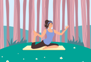 Woman practicing yoga and mindfulness during a wellness retreat to enhance well-being.