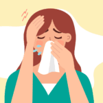 Woman experiencing sinusitis symptoms that may be influenced by dietary factors.