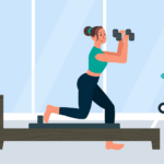 Woman doing reformer Pilates to improve fitness and strength.