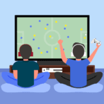 Children playing video games for extended periods, increasing the risk of sedentary-related health issues.