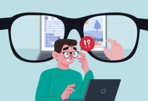 Man with diabetes experiencing momentary blurred vision, which could indicate diabetic retinopathy.