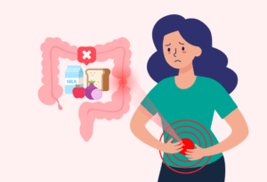 Woman managing irritable bowel syndrome by considering a low FODMAP diet.