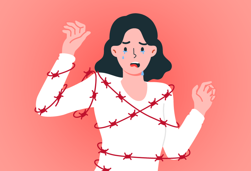 Woman experiencing unexplained pain, possibly due to fibromyalgia.