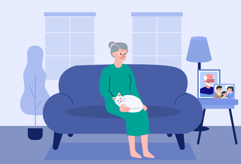 Lonely older woman struggling with social isolation and lack of companionship.
