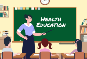 Teacher delivering health education as part of the school curriculum.