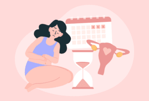 Illustration of a woman experiencing perimenopause, a topic not commonly discussed.