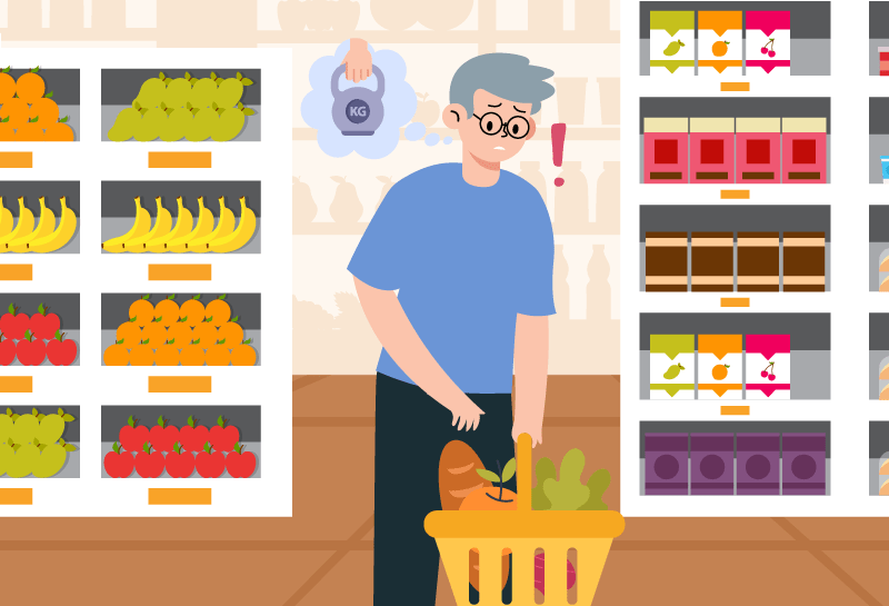 Older man feeling weak with reduced muscle function while performing daily tasks.