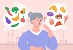 Woman reviewing various dietary choices to support menopause management.