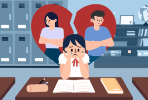 A child experiencing emotional distress due to an unharmonious family environment.