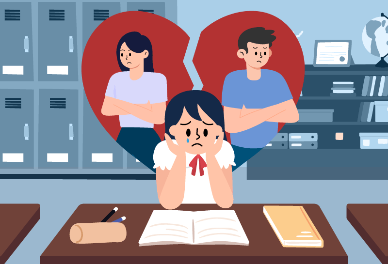 A child experiencing emotional distress due to an unharmonious family environment.
