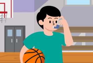 Child with asthma exercising with caution.