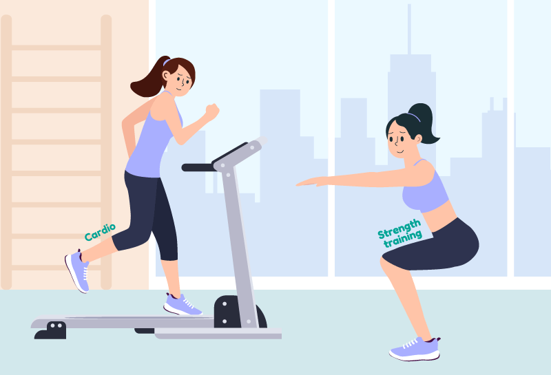 Two women performing different workouts to explore whether cardio or strength training is more beneficial.