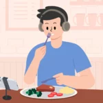 Visual highlighting distracted eating habits as a potential impact on mindful nutrition and digestion.