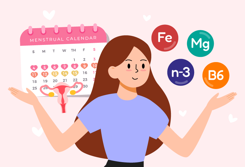 Woman exploring essential nutrients to support her body during menstruation.